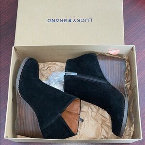 Lucky Brand Black and Brown Wedge Booties